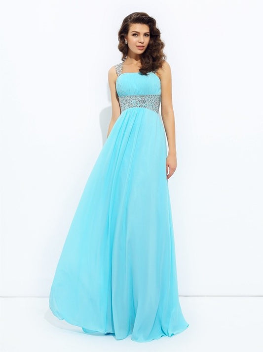 Sleeveless A-line/Princess Sequin Straps Long Chiffon Dresses