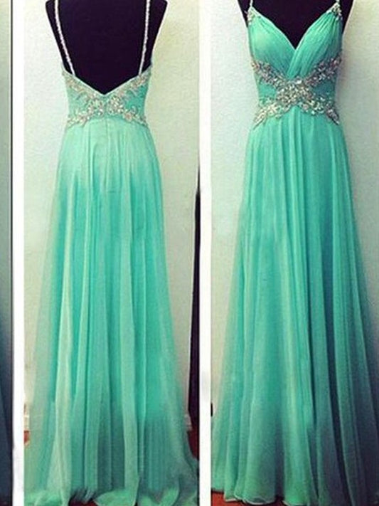 Beading Spaghetti Straps A-Line/Princess Sleeveless Floor-Length Chiffon Dresses