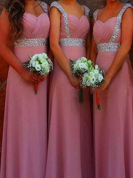 Floor-Length A-Line/Princess Sleeveless Sweetheart Beading Chiffon Bridesmaid Dresses