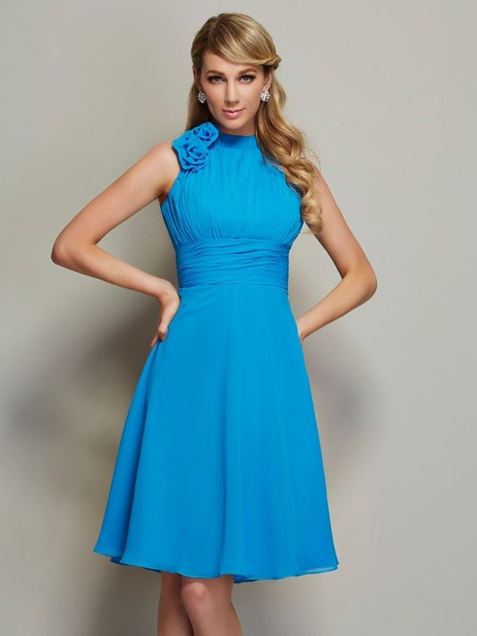 Pleats High Short A-Line/Princess Sleeveless Neck Chiffon Bridesmaid Dresses