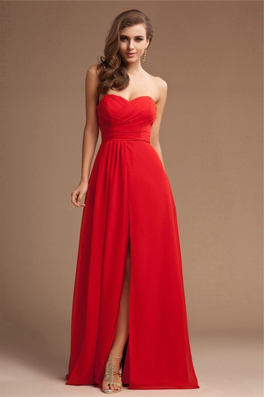 Sheath/Column Long Sweetheart Ruffles Sleeveless Chiffon Bridesmaid Dresses