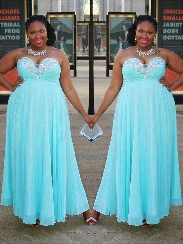 Sleeveless Chiffon Sweetheart A-Line/Princess Floor-Length Beading Plus Size Dresses