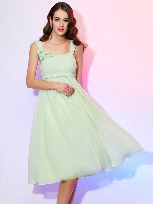 Straps Sleeveless Pleats Short A-Line/Princess Chiffon Bridesmaid Dresses