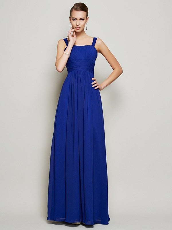 Straps Pleats Sheath/Column Sleeveless Long Chiffon Bridesmaid Dresses