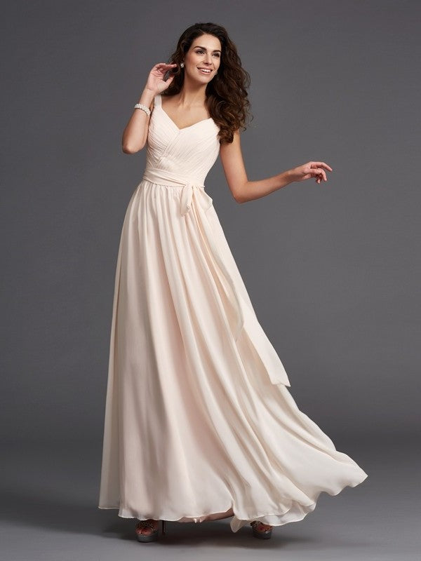 Long Straps A-Line/Princess Sash/Ribbon/Belt Sleeveless Chiffon Bridesmaid Dresses