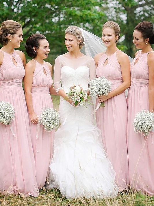 A-Line/Princess Scoop Floor-Length Sleeveless Chiffon Bridesmaid Dresses