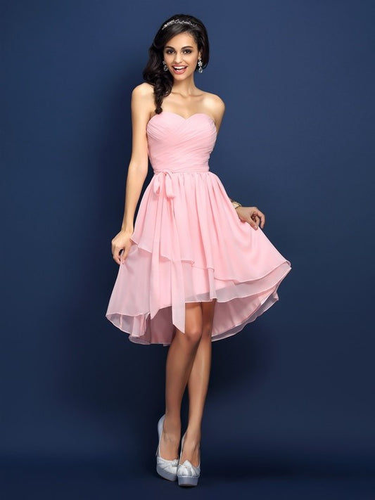 Short Sweetheart A-Line/Princess Sleeveless Pleats Bowknot Chiffon Bridesmaid Dresses