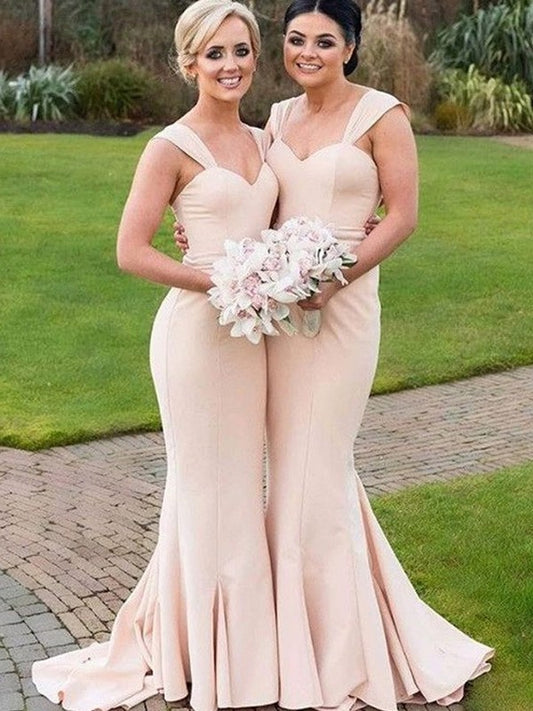 Satin Trumpet/Mermaid Sleeveless Sweetheart Floor-Length Bridesmaid Dresses