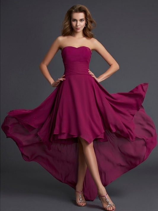 Pleats Sweetheart Sleeveless High A-Line/Princess Low Chiffon Dresses