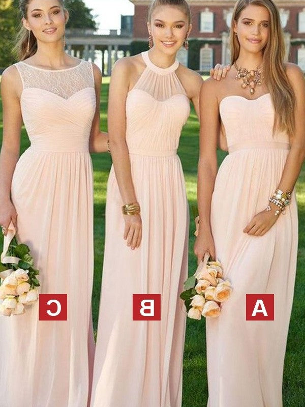 Floor-Length Ruched A-Line/Princess Sleeveless Chiffon Bridesmaid Dresses