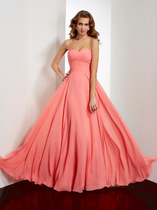 Pleats Sweetheart Sleeveless A-Line/Princess Long Chiffon Dresses