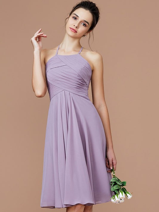 Ruched Halter A-Line/Princess Sleeveless Short/Mini Chiffon Bridesmaid Dresses