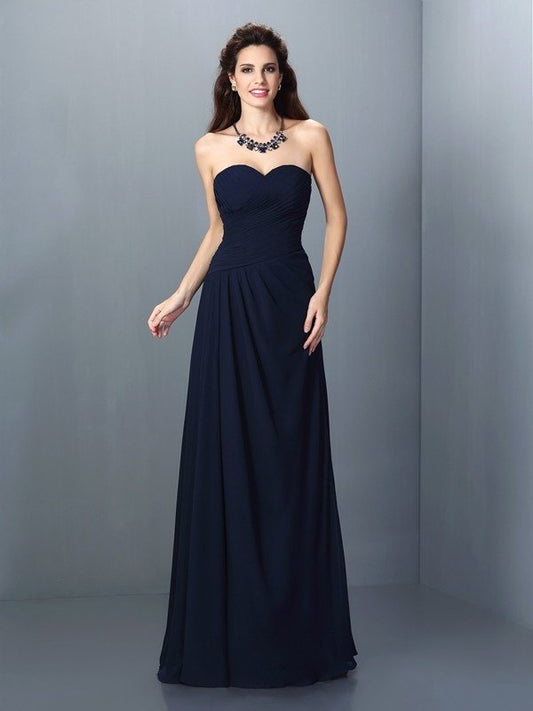 A-Line/Princess Pleats Sleeveless Long Sweetheart Chiffon Bridesmaid Dresses