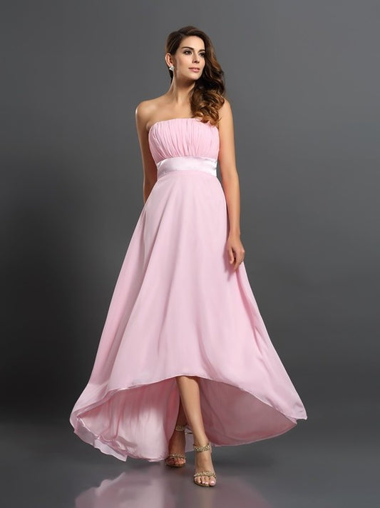 Sleeveless High Low Strapless A-Line/Princess Chiffon Bridesmaid Dresses