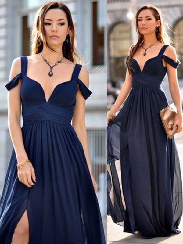 A-Line/Princess Straps Floor-Length Sleeveless Chiffon Bridesmaid Dresses