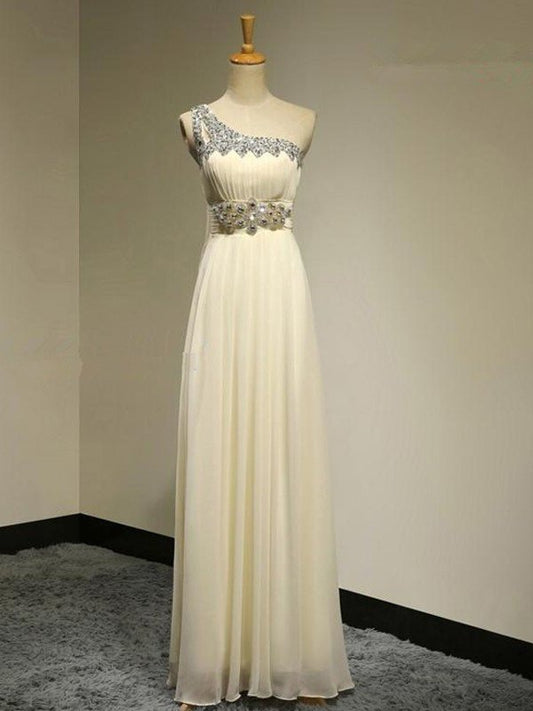 One-Shoulder Beading Floor-Length Sleeveless A-Line/Princess Chiffon Bridesmaid Dresses