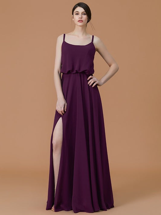 Floor-Length Ruffles Sleeveless A-Line/Princess Straps Spaghetti Chiffon Bridesmaid Dresses