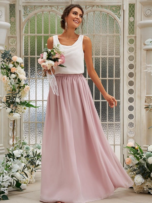 Chiffon Sleeveless A-Line/Princess Scoop Ruffles Floor-Length Bridesmaid Dresses