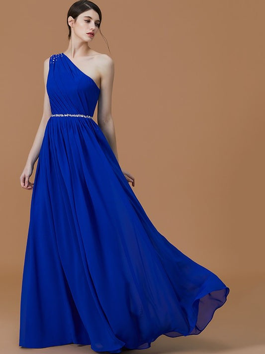 Floor-Length One-Shoulder Beading A-Line/Princess Sleeveless Chiffon Bridesmaid Dresses