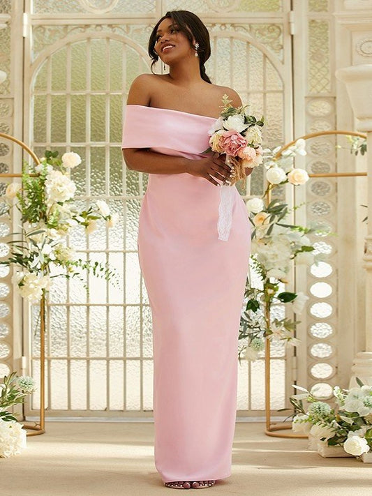 Sleeveless Sheath/Column Crepe Stretch Ruched One-Shoulder Floor-Length Bridesmaid Dresses