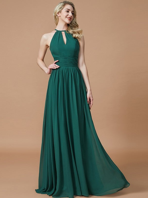 Sleeveless Chiffon Scoop A-Line/Princess Floor-Length Bridesmaid Dresses