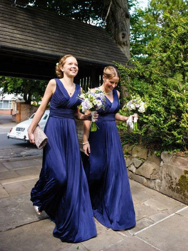 Pleats Chiffon V-neck A-Line/Princess Floor-Length Bridesmaid Dresses