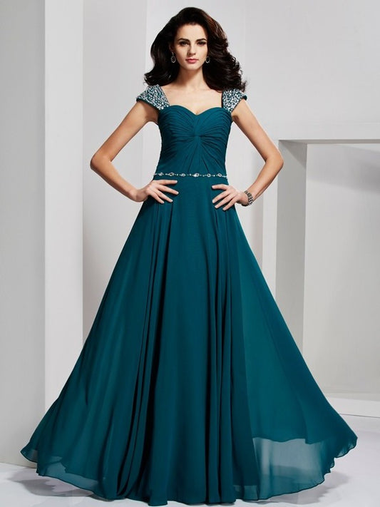 Sleeveless A-Line/Princess Beading Sweetheart Long Chiffon Dresses