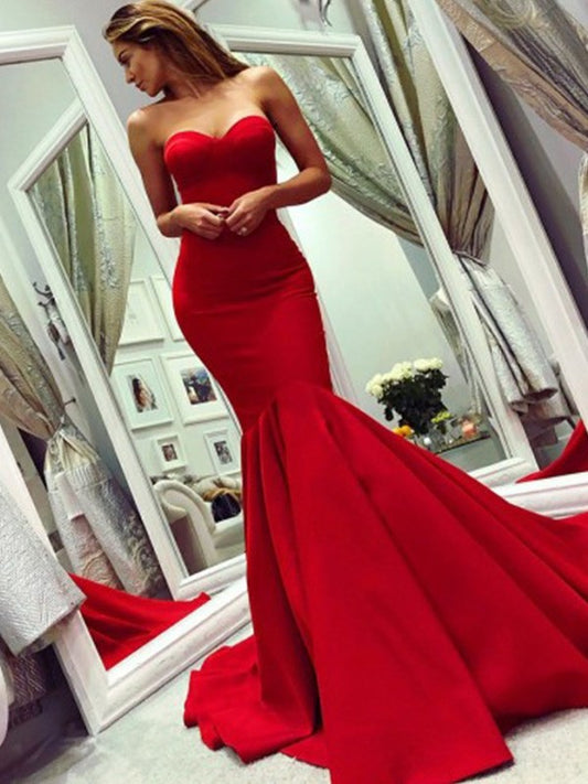 Train Ruffles Strapless Trumpet/Mermaid Court Satin Sleeveless Dresses