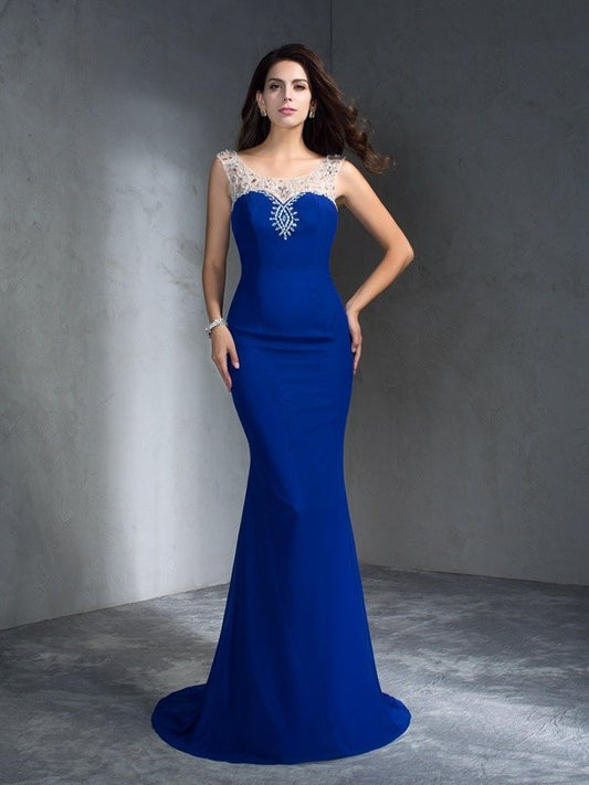 Trumpet/Mermaid Scoop Sleeveless Beading Long Chiffon Dresses