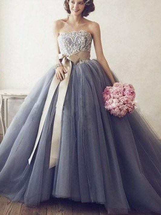 Tulle Gown Sweetheart Applique Ball Sleeveless Sweep/Brush Train Dresses