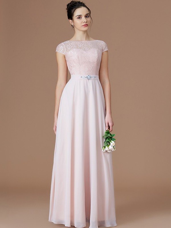 Floor-Length Bateau A-Line/Princess Lace Sleeveless Chiffon Bridesmaid Dresses