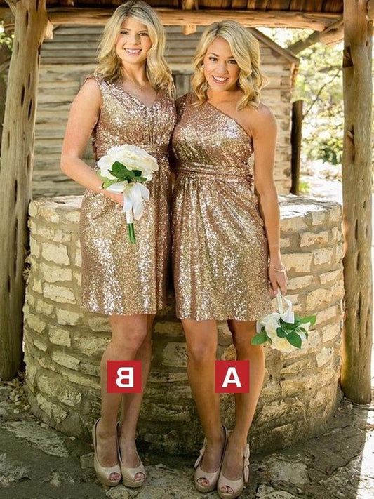 Sheath/Column Sleeveless Sequins Short/Mini Bridesmaid Dresses