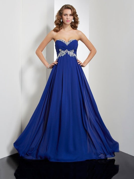 Sleeveless Sweetheart Beading A-Line/Princess Long Chiffon Dresses