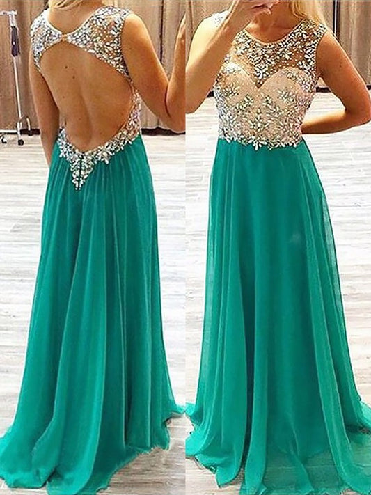 Sleeveless Chiffon A-Line/Princess Beading Sweep/Brush Train Dresses