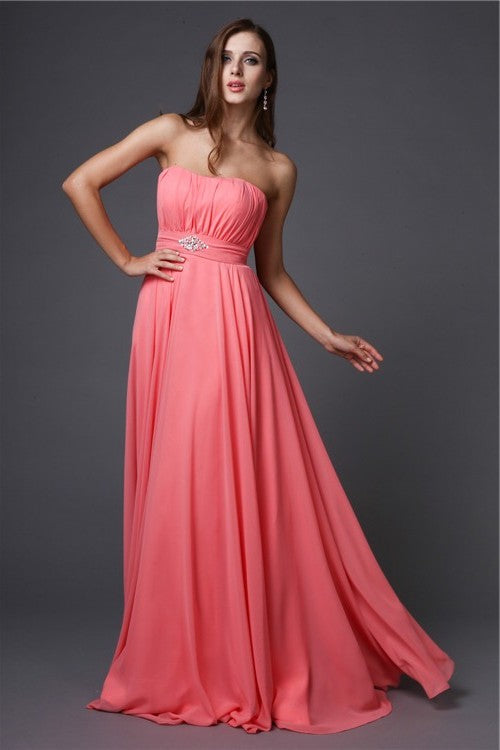 Beading A-Line/Princess Sleeveless Strapless Long Bridesmaid Dresses