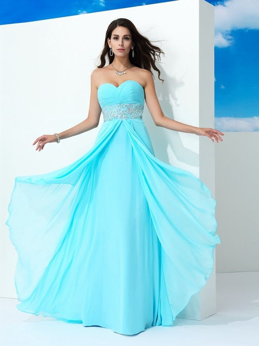 Sweetheart Sleeveless Beading A-Line/Princess Long Chiffon Dresses