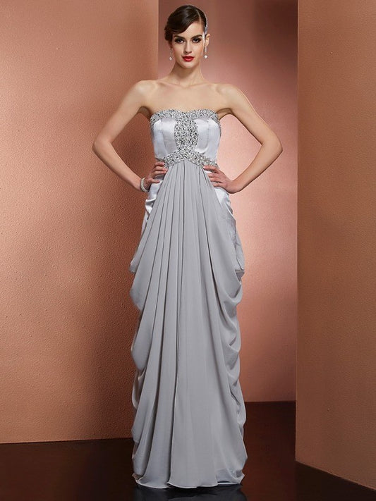 Beading Sheath/Column Sleeveless Strapless Long Chiffon Dresses