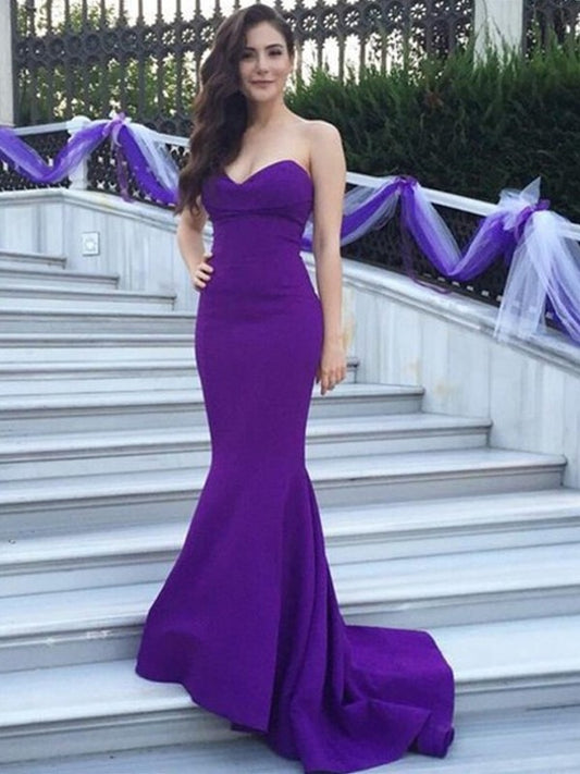 Train Stretch Trumpet/Mermaid Sweetheart Sleeveless Sweep/Brush Crepe Bridesmaid Dresses