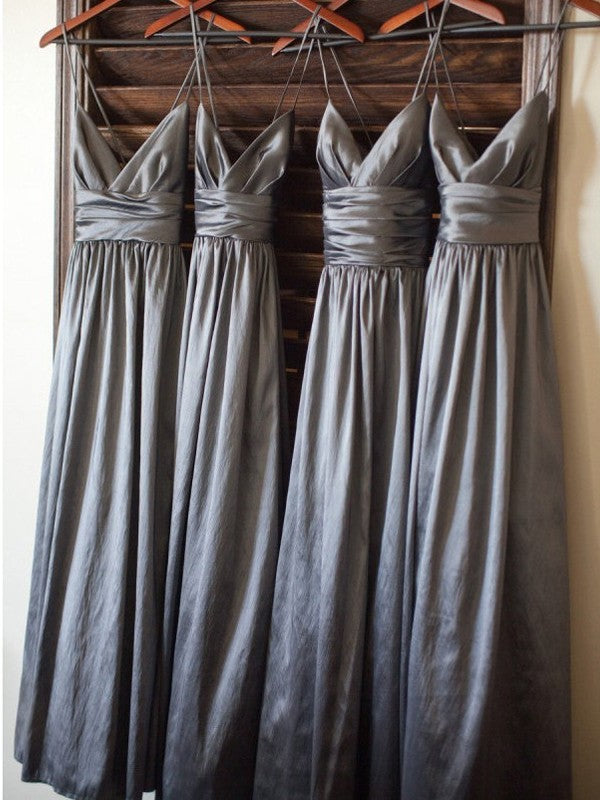 Straps Spaghetti A-Line/Princess Floor-Length Sleeveless Taffeta Bridesmaid Dresses