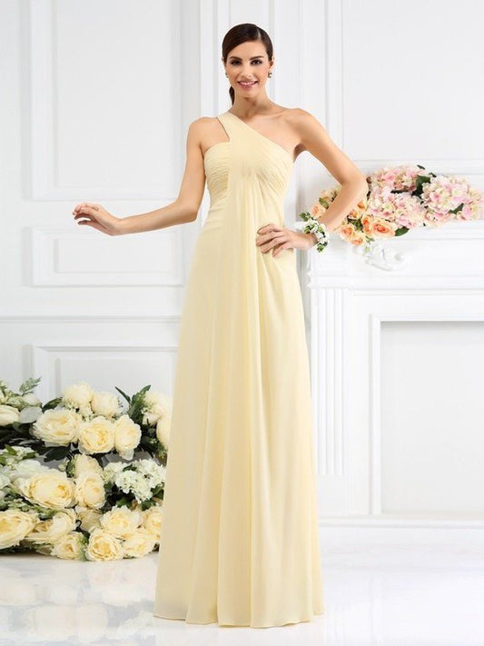 Long A-Line/Princess Pleats Sleeveless One-Shoulder Chiffon Bridesmaid Dresses