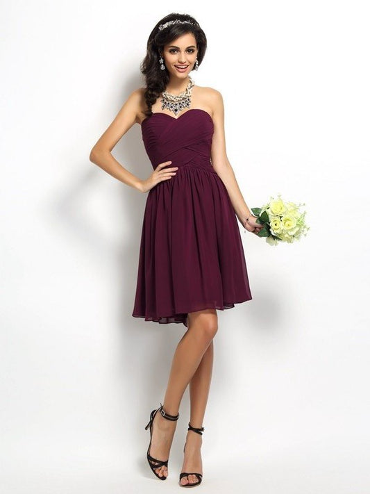 A-Line/Princess Sweetheart Pleats Short Sleeveless Chiffon Bridesmaid Dresses