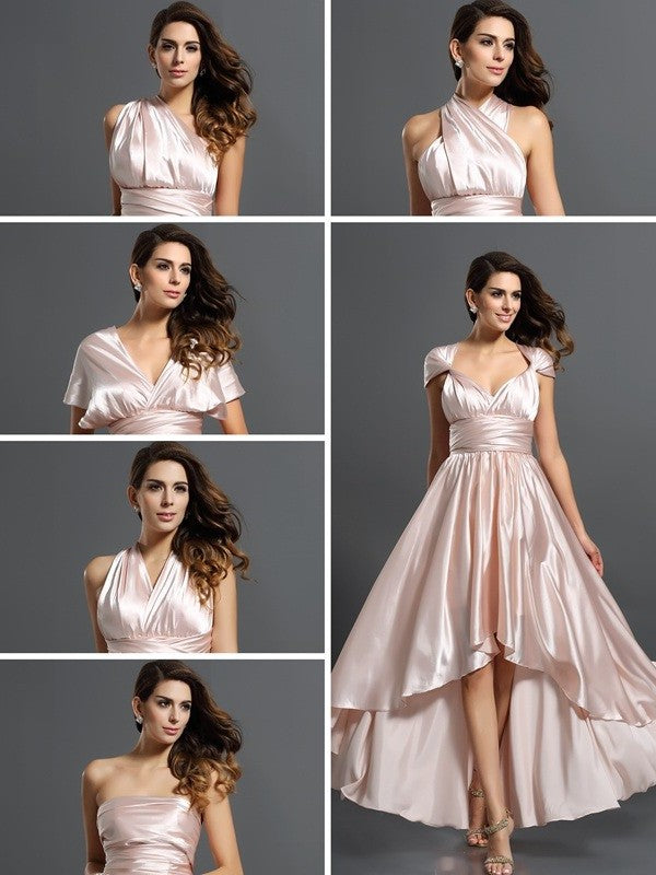 High Sheath/Column Silk Sleeveless like Low Satin Bridesmaid Dresses