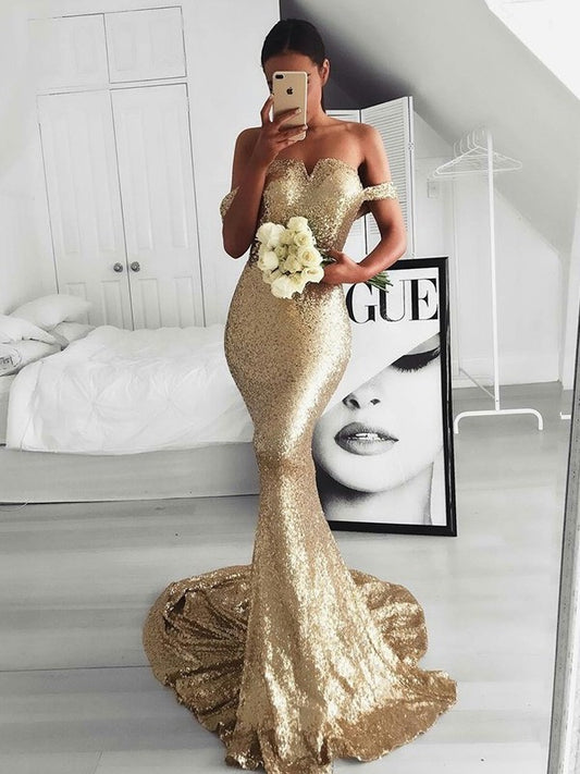 Sweep/Brush Train Off-the-Shoulder Sleeveless Trumpet/Mermaid Ruffles Sequins Dresses