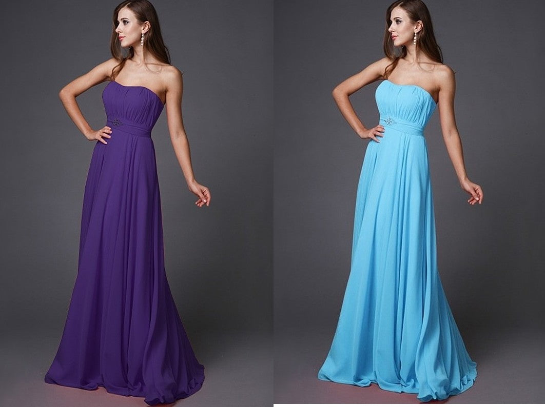 Beading A-Line/Princess Sleeveless Strapless Long Bridesmaid Dresses