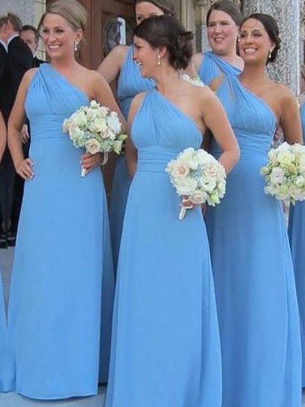 Sheath/Column One-Shoulder Chiffon Sleeveless Floor-Length Bridesmaid Dresses