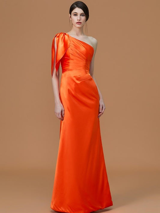 Trumpet/Mermaid Ruched Floor-Length Sleeveless One-Shoulder Satin Bridesmaid Dresses