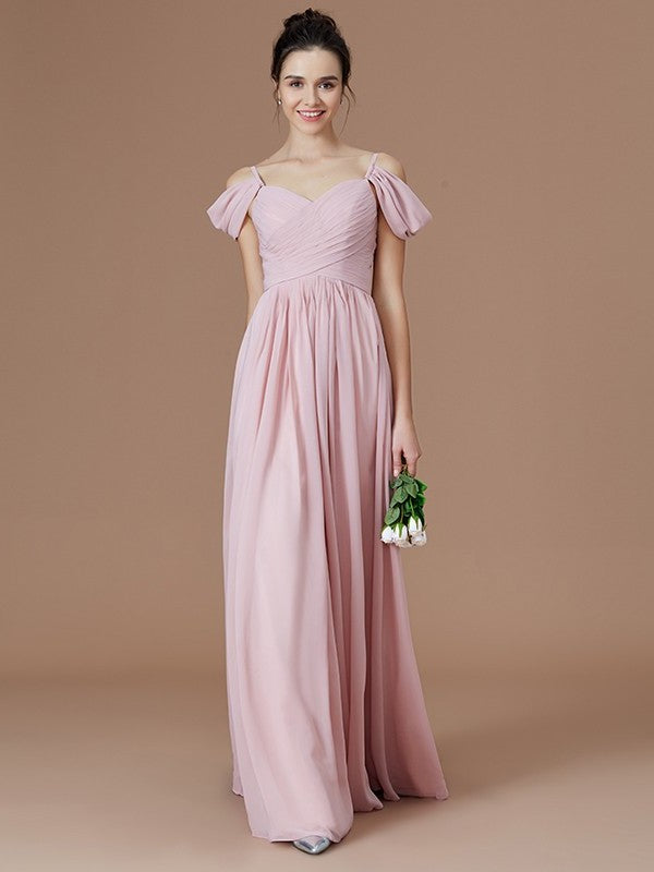 Off-the-Shoulder Ruched Floor-Length A-Line/Princess Sleeveless Chiffon Bridesmaid Dresses