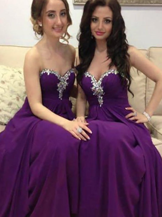 Sleeveless Beading Chiffon Sweetheart A-Line/Princess Floor-Length Bridesmaid Dresses