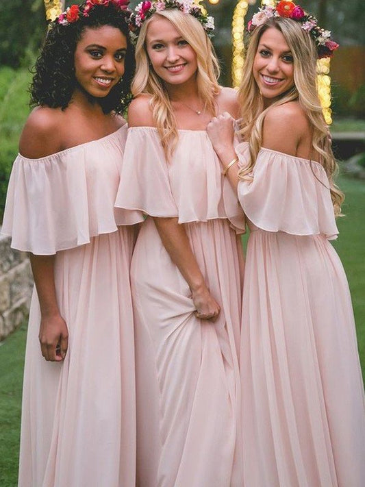 Sleeveless Off-the-Shoulder A-Line/Princess Chiffon Bridesmaid Dresses