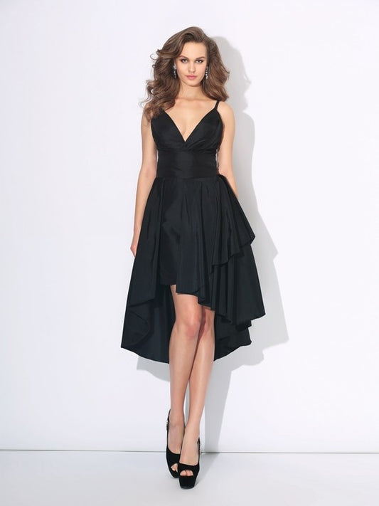 Sleeveless Ruffles Straps A-Line/Princess High Spaghetti Low Taffeta Dresses